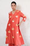 Shop_Saksham & Neharicka_Rust Cotton, Silk Applique V-neck Orange Kurta Set _Online_at_Aza_Fashions