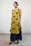 Saksham & Neharicka_Yellow Organza, Cotton, Applique Round Neck Kurta Set _Online_at_Aza_Fashions