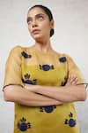 Shop_Saksham & Neharicka_Yellow Organza, Cotton, Applique Round Neck Kurta Set _Online_at_Aza_Fashions