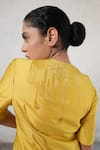 Buy_Saksham & Neharicka_Yellow Cotton, Silk Embroidery, Applique V-neck Ochre Kurta Set _Online_at_Aza_Fashions