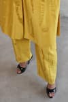 Shop_Saksham & Neharicka_Yellow Cotton, Silk Embroidery, Applique V-neck Ochre Kurta Set _Online_at_Aza_Fashions