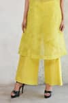 Saksham & Neharicka_Lime Organza, Cotton, V-neck Yellow Kurta Set _Online_at_Aza_Fashions