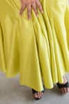 Saksham & Neharicka_Lime Cotton, Silk Embroidery V-neck Applique Banarasi Dress _at_Aza_Fashions