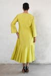 Shop_Saksham & Neharicka_Lime Cotton, Silk Embroidery V-neck Applique Banarasi Dress _at_Aza_Fashions