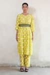 Buy_Saksham & Neharicka_Lime Cotton, Silk Embroidery Round Neck Hand Kurta Set _Online_at_Aza_Fashions