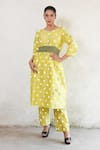Buy_Saksham & Neharicka_Lime Cotton, Silk Embroidery Round Neck Hand Kurta Set _at_Aza_Fashions