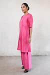 Buy_Saksham & Neharicka_Pink Cotton, Silk Embroidery Round Neck Hand Kurta Set _Online_at_Aza_Fashions