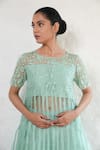 Shop_Saksham & Neharicka_Mint Organza, Cotton, Embroidery Round Neck Green Hand Kurta Set 