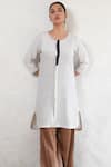 Buy_Saksham & Neharicka_White Linen Round Neck Designer Kurta _at_Aza_Fashions