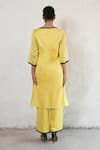 Shop_Saksham & Neharicka_Yellow Cotton, Silk Beads V-neck Hand Embroidered Kurta Set _at_Aza_Fashions