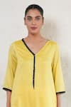 Shop_Saksham & Neharicka_Yellow Cotton, Silk Beads V-neck Hand Embroidered Kurta Set _Online_at_Aza_Fashions