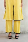 Saksham & Neharicka_Yellow Cotton, Silk Beads V-neck Hand Embroidered Kurta Set _at_Aza_Fashions