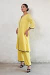 Buy_Saksham & Neharicka_Yellow Cotton, Silk Beads V-neck Hand Embroidered Kurta Set 