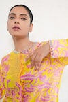 Shop_Saksham & Neharicka_Yellow Cotton, Silk Sequins Round Neck Hand Embroidered Shirt _Online_at_Aza_Fashions