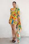 Saksham & Neharicka_Yellow Round Neck Designer Mini Dress _Online_at_Aza_Fashions