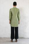 Shop_Saksham & Neharicka_Olive Green Cotton, Silk Embroidery Mandarin Collar Hand Shirt _at_Aza_Fashions