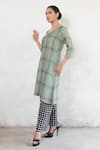Saksham & Neharicka_Olive Green Cotton, Silk Round Neck Designer Kurta Set _Online_at_Aza_Fashions