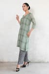 Saksham & Neharicka_Olive Green Cotton, Silk Round Neck Banarasi Kurta _Online_at_Aza_Fashions