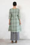 Shop_Saksham & Neharicka_Olive Green Cotton, Silk Round Neck Banarasi Kurta _at_Aza_Fashions