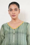 Buy_Saksham & Neharicka_Olive Green Cotton, Silk Round Neck Banarasi Kurta _Online_at_Aza_Fashions