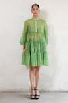 Buy_Saksham & Neharicka_Green Cotton, Silk Embroidery Collared Hand Dress _Online_at_Aza_Fashions