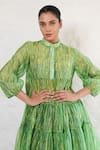 Shop_Saksham & Neharicka_Green Cotton, Silk Embroidery Collared Hand Dress _Online_at_Aza_Fashions