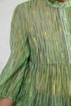 Buy_Saksham & Neharicka_Green Cotton, Silk Embroidery Collared Hand Dress 
