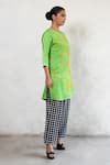 Shop_Saksham & Neharicka_Green Linen, Satin, Cotton, Silk Embroidery Round Neck Hand Kurta Set _Online_at_Aza_Fashions