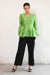 Buy_Saksham & Neharicka_Green Cotton, Silk Sequins V-neck Hand Embroidered Top _Online_at_Aza_Fashions