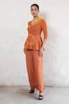 Saksham & Neharicka_Rust Georgette Embroidery V-neck Hand Orange Co-ord Set_Online_at_Aza_Fashions