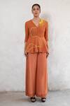 Buy_Saksham & Neharicka_Rust Georgette Embroidery V-neck Hand Orange Co-ord Set_at_Aza_Fashions