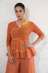 Shop_Saksham & Neharicka_Rust Georgette Embroidery V-neck Hand Orange Co-ord Set_Online_at_Aza_Fashions