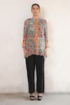 Saksham & Neharicka_Gray Georgette Sequins Mandarin Collar Hand Embroidered Grey Shirt _Online_at_Aza_Fashions