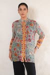 Buy_Saksham & Neharicka_Gray Georgette Sequins Mandarin Collar Hand Embroidered Grey Shirt _at_Aza_Fashions