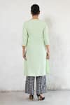 Shop_Saksham & Neharicka_Mint Poplin, Cotton, Silk Embroidery V-neck Hand Green Kurta Set _at_Aza_Fashions