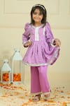 Pankhuri By Priyanka_Purple Modal, Satin Embroidery Bandhani Peplum Top With Straight Pant _Online_at_Aza_Fashions