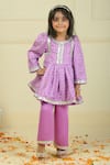 Buy_Pankhuri By Priyanka_Purple Modal, Satin Embroidery Bandhani Peplum Top With Straight Pant _Online_at_Aza_Fashions