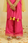 Shop_Pankhuri By Priyanka_Pink Chanderi Tassels Rani Halter Tunic And Straight Pants Set _Online_at_Aza_Fashions