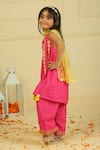 Pankhuri By Priyanka_Pink Chanderi Tassels Rani Halter Tunic And Straight Pants Set _at_Aza_Fashions