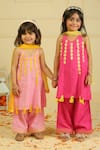 Buy_Pankhuri By Priyanka_Pink Chanderi Tassels Rani Halter Tunic And Straight Pants Set 