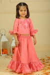 Shop_Pankhuri By Priyanka_Pink Chanderi Embroidery Light Lehenga Set _at_Aza_Fashions