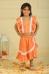 Buy_Pankhuri By Priyanka_Orange Cotton Embroidery Ruffled Top And Skirt Set _at_Aza_Fashions