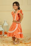 Buy_Pankhuri By Priyanka_Orange Cotton Embroidery Ruffled Top And Skirt Set _Online_at_Aza_Fashions
