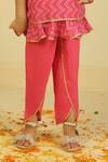 Pankhuri By Priyanka_Pink Cotton Aline Ruffle Tunic And Dhoti Set _at_Aza_Fashions