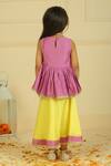 Shop_Pankhuri By Priyanka_Purple Chanderi Embroidery And Yellow Peplum Top & Lehenga Set _at_Aza_Fashions