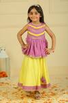 Buy_Pankhuri By Priyanka_Purple Chanderi Embroidery And Yellow Peplum Top & Lehenga Set _at_Aza_Fashions