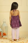 Shop_Pankhuri By Priyanka_Purple Cotton Dark Mauve Ikkat Peplum Top And Pant Set _at_Aza_Fashions