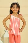 Buy_Pankhuri By Priyanka_Peach Cotton Ikkat Drawstring Kurta And Sharara Set _Online_at_Aza_Fashions