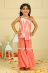 Buy_Pankhuri By Priyanka_Peach Cotton Ikkat Drawstring Kurta And Sharara Set _at_Aza_Fashions