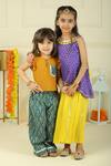 Pankhuri By Priyanka_Purple Modal, Satin Bandhani Top And Palazzo Set _Online_at_Aza_Fashions